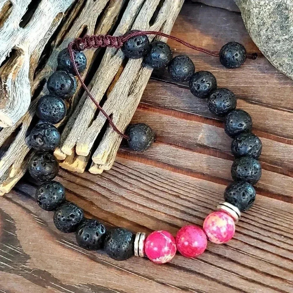Handcrafted Chakra Bracelet Deep Pink Aqua Terra J - Picture 2 of 7